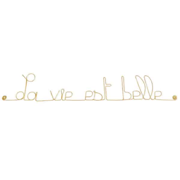 Décoration murale en fil de laiton doré "La vie est belle" - Bijoux de mur